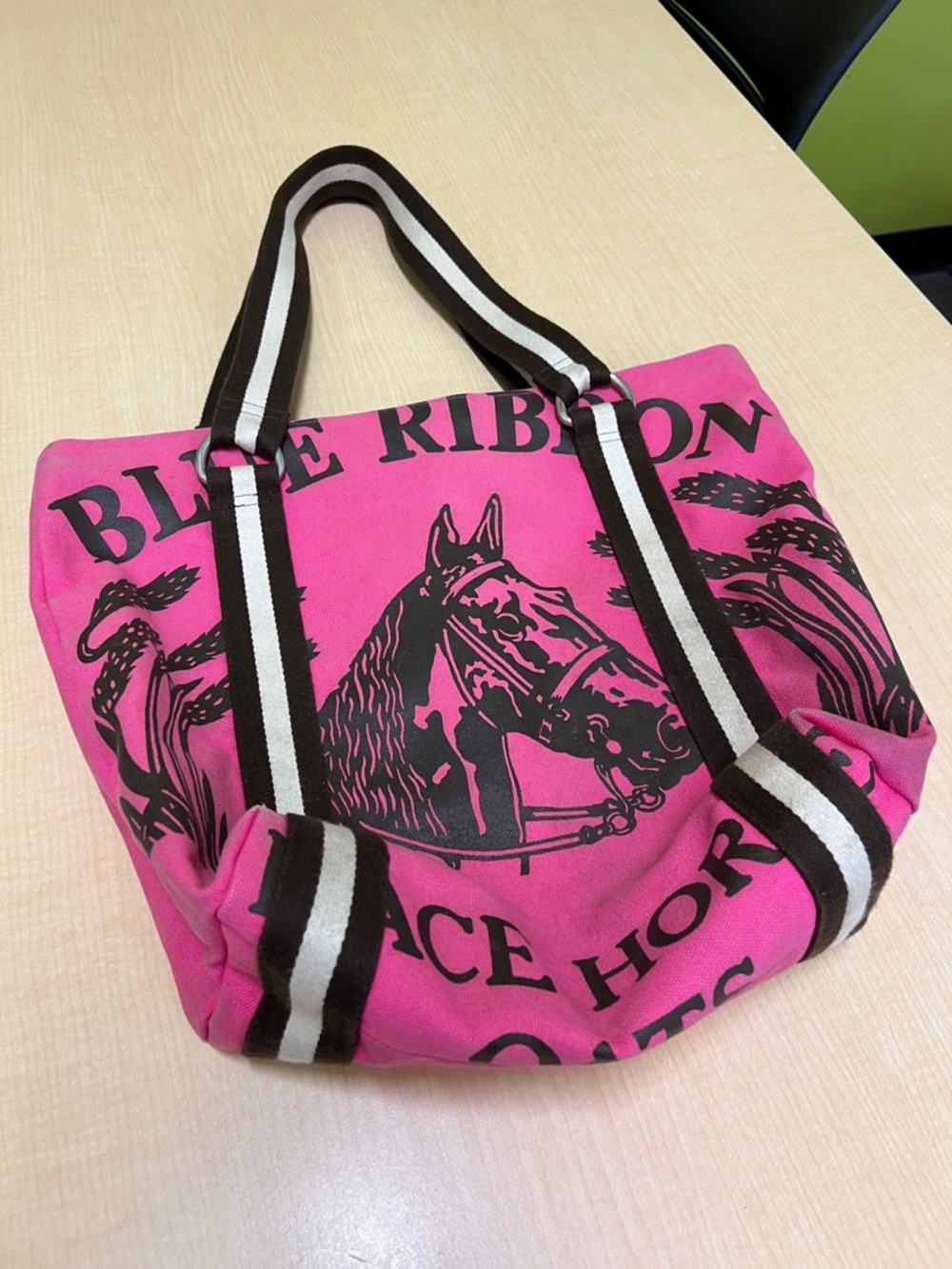 Rebecca Ray American couture blue ribbon pink brown maryann horse tote bag purse - Picture 2 of 14